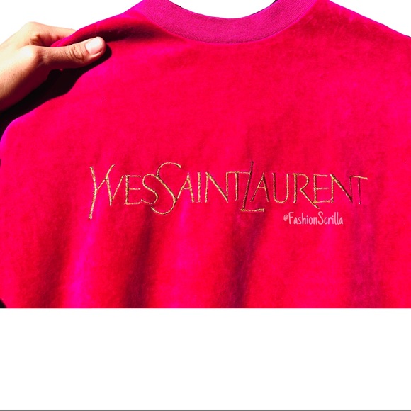 Yves Saint Laurent Pink & Gold Logo Sweatshirt Rare YSL Vintage - Picture 2 of 6
